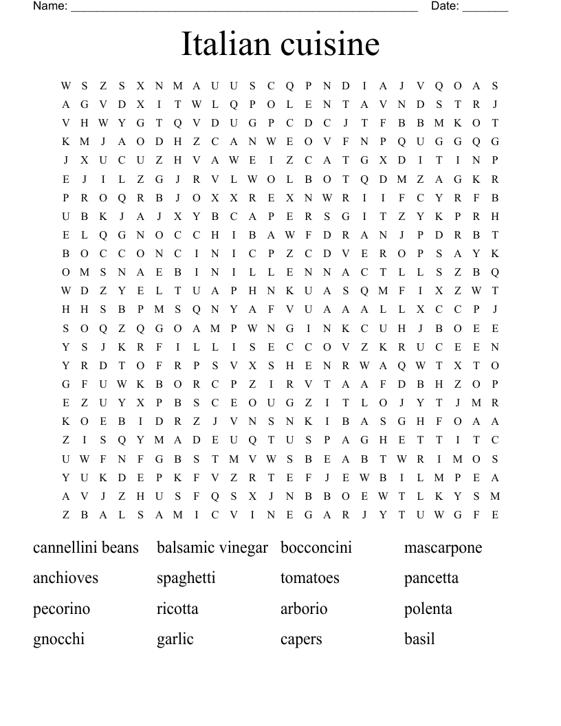 Italian Cuisine Word Search WordMint Italian Cuisine Word Search WordMint