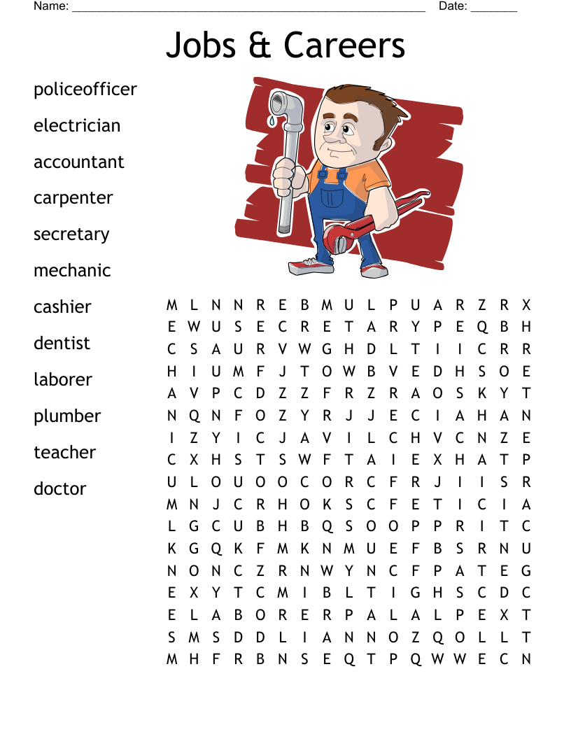 Jobs U0026 Careers Word Search WordMint