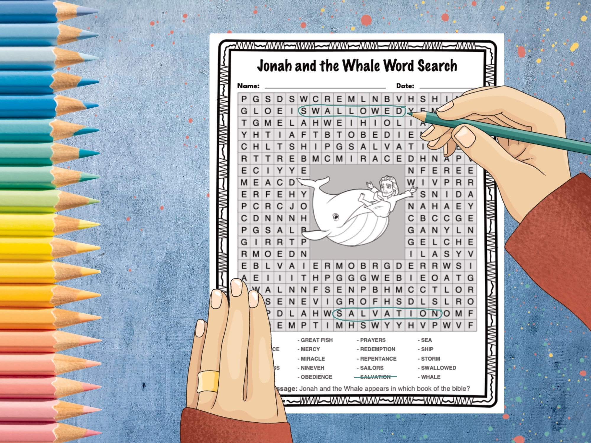 Jonah And The Whale Word Search Bible Puzzle Activity Worksheet