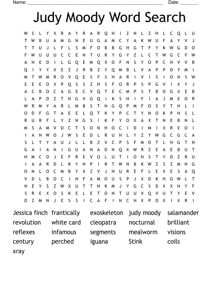 Judy Moody Word Search WordMint
