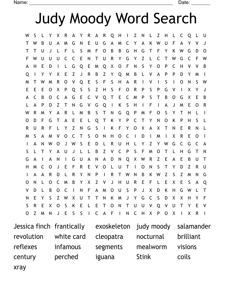 Judy Moody Word Search WordMint