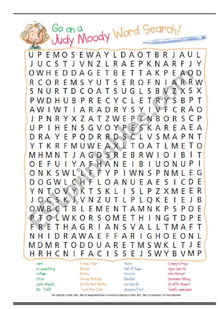 Judy Moody Wordsearch ESL Worksheet By Umhaha217
