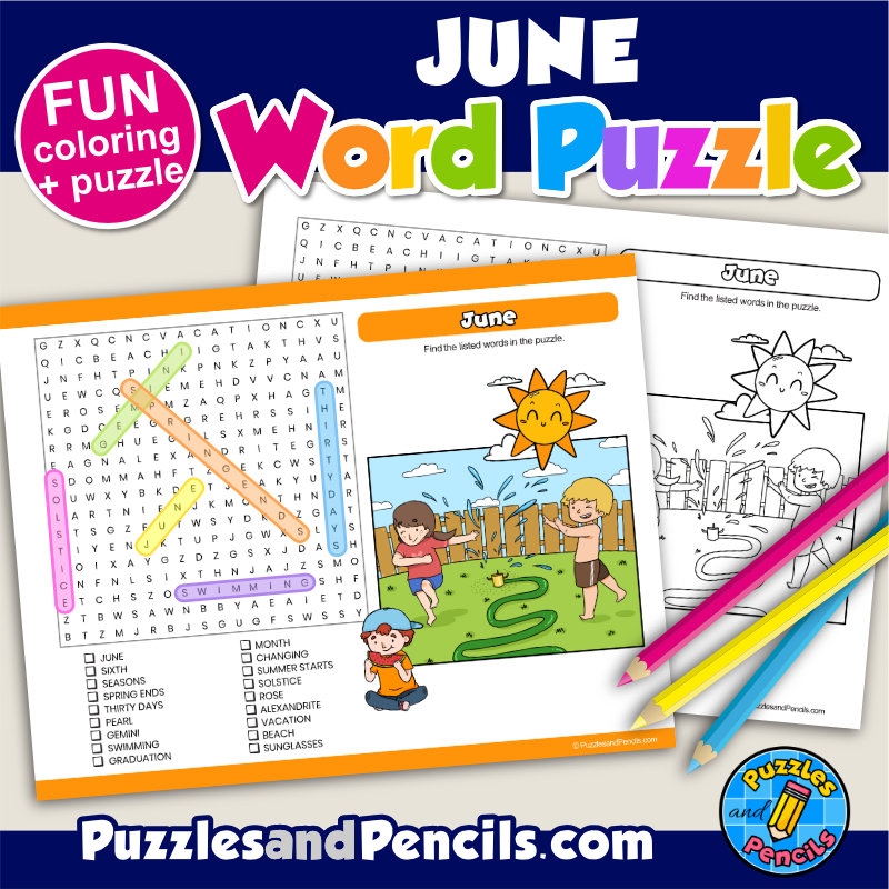 June Word Search Puzzle Activity Page And Coloring June Wordsearch
