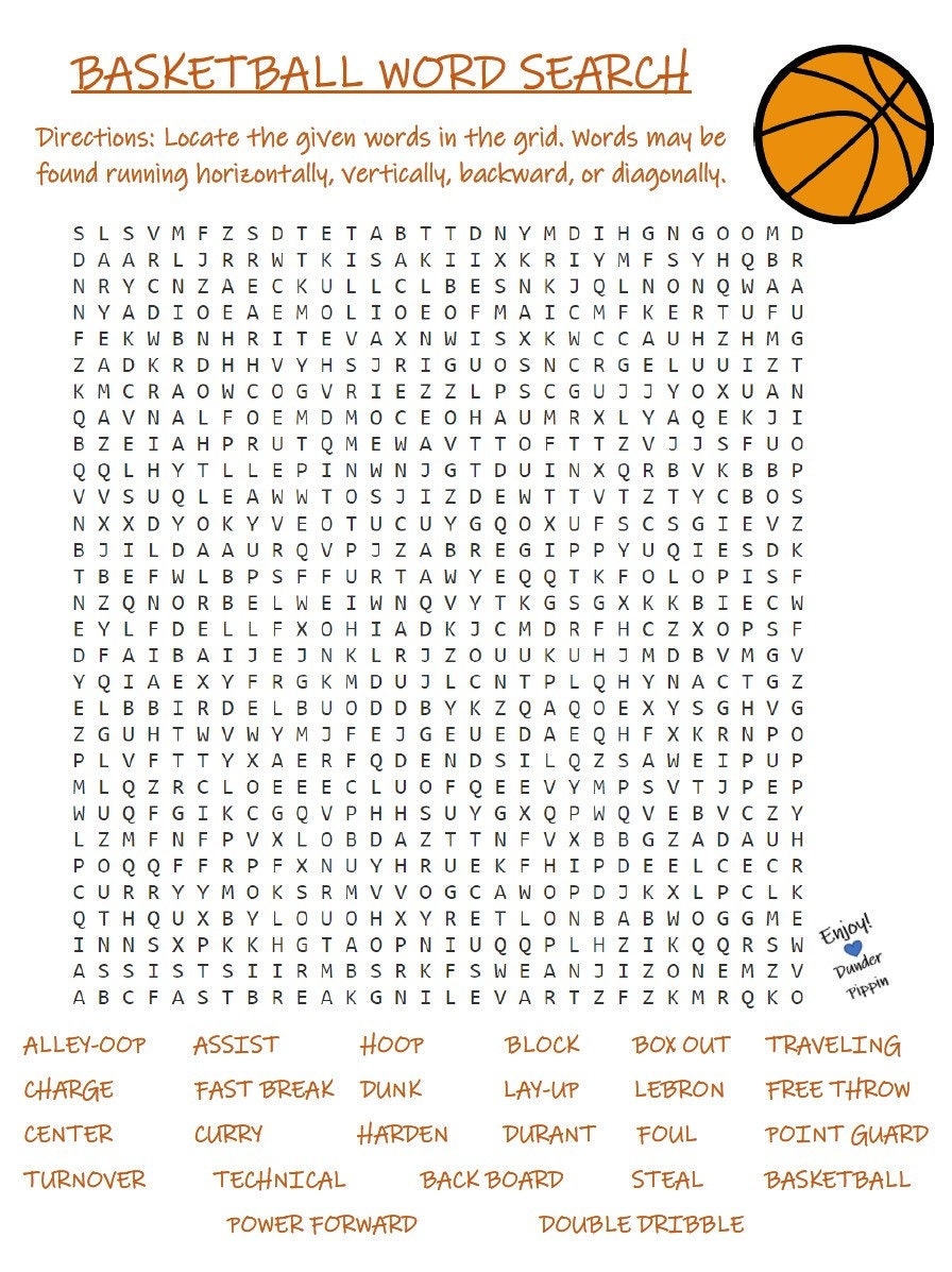 Kids Digital Word Search Kids Basketball Word Search Word 