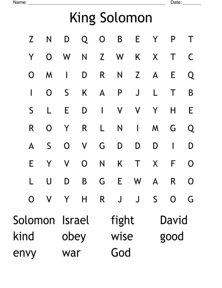 King Solomon Word Search WordMint