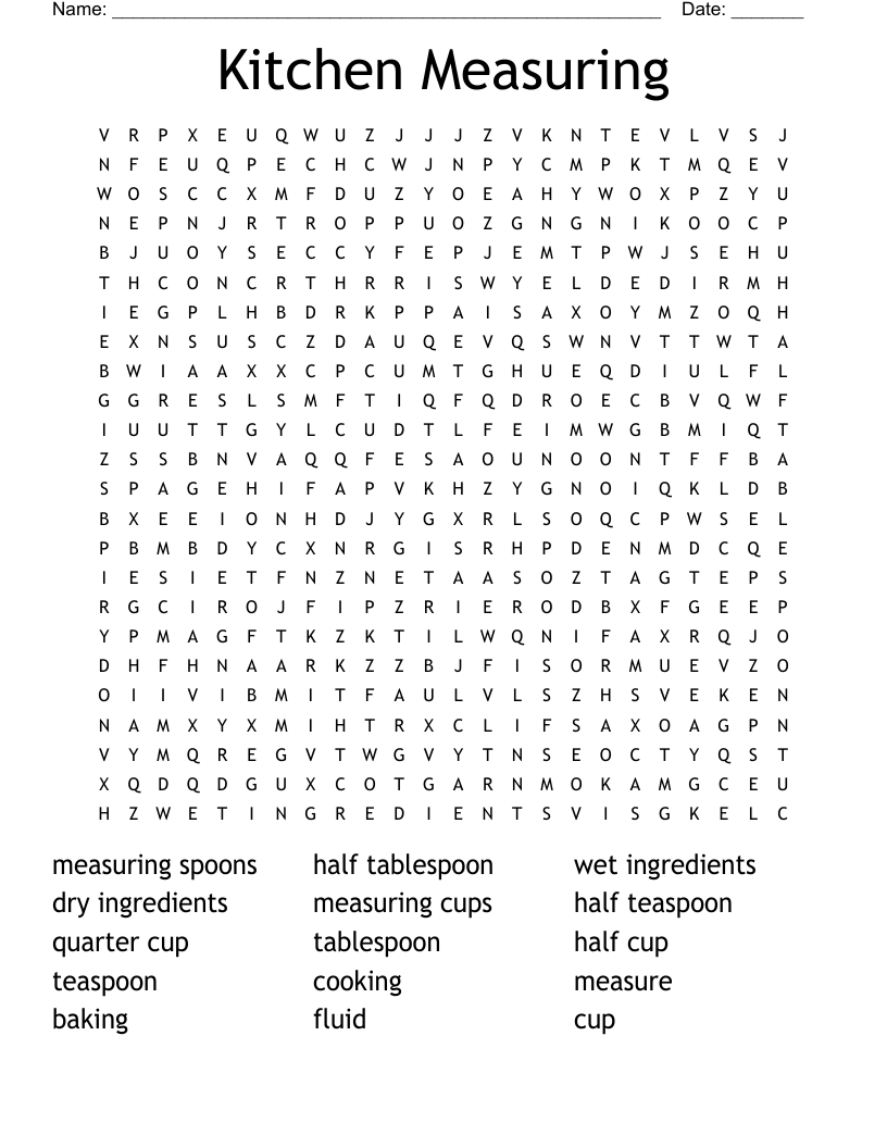 Kitchen Measuring Word Search WordMint