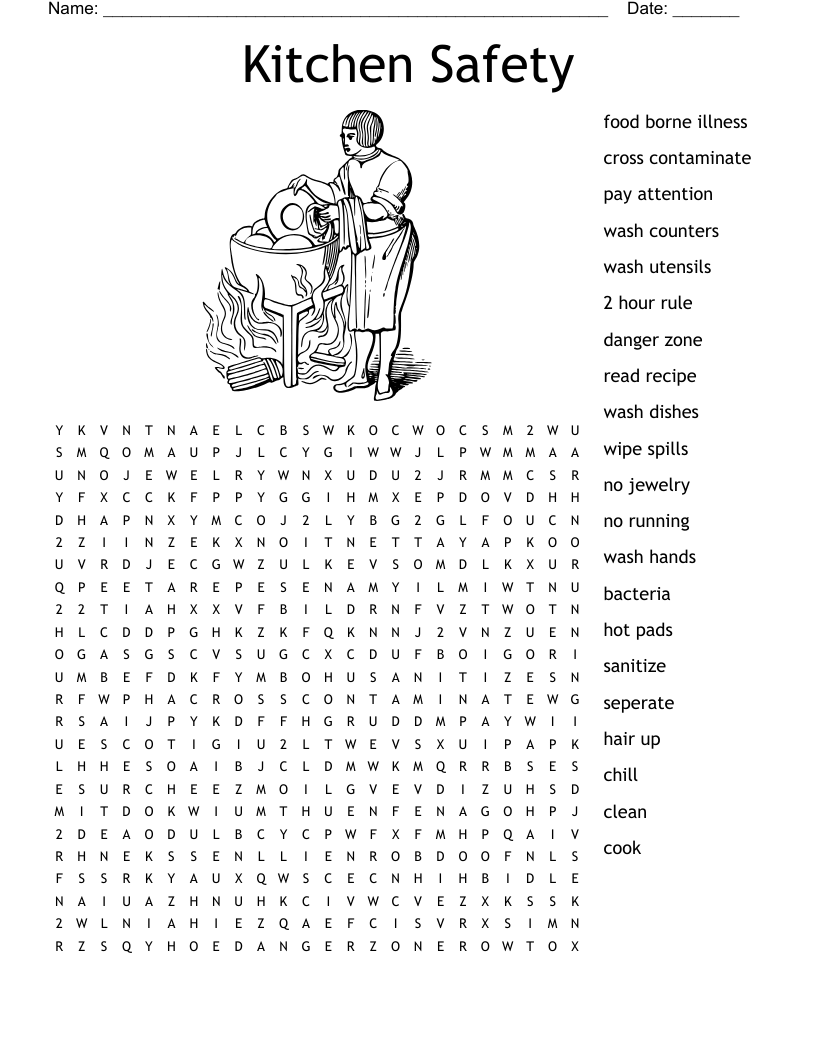 Kitchen Safety Word Search WordMint
