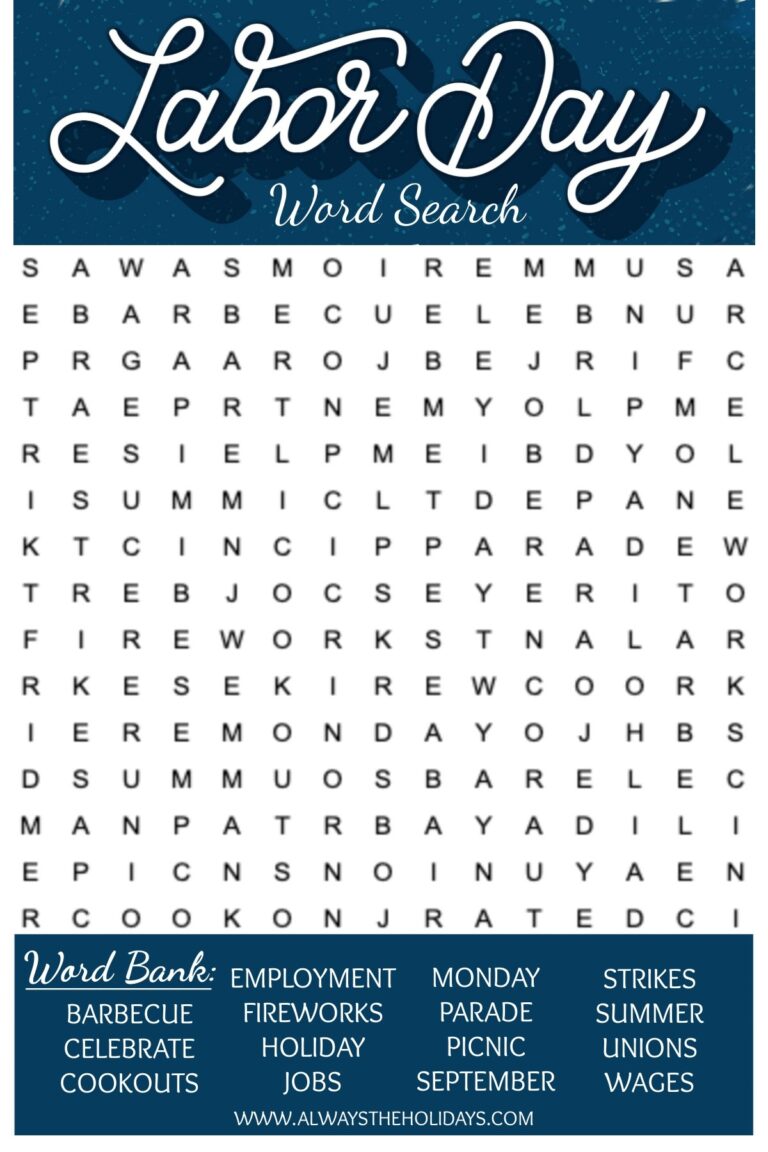 Labor Day Word Search Printable Free Word Find U0026 Answer Key