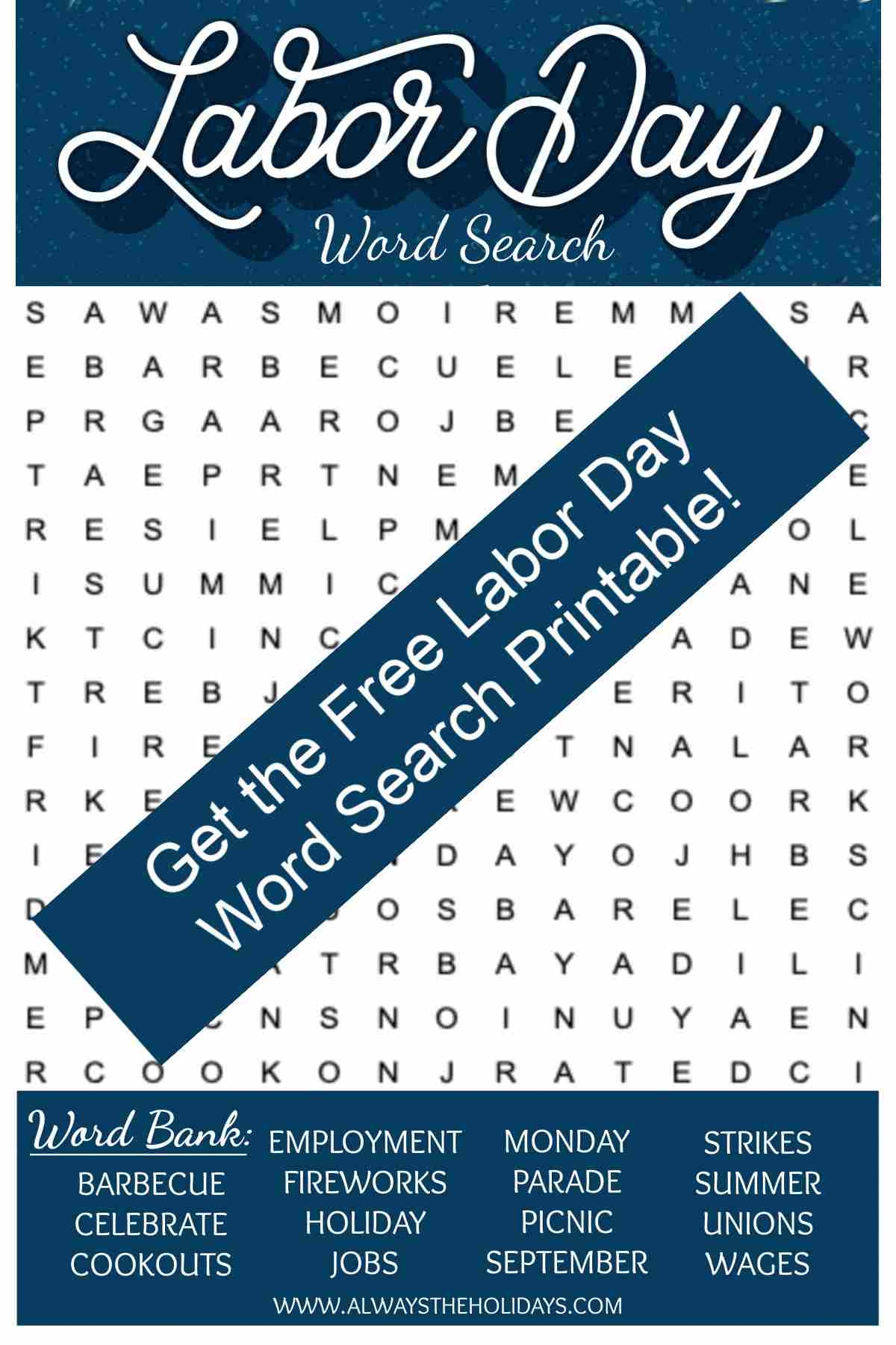 Printable Labor Day Word Search Puzzles
