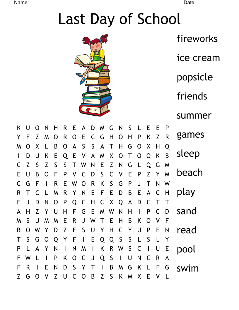 Last Day Of School Word Search WordMint Last Day Of School Word Search WordMint