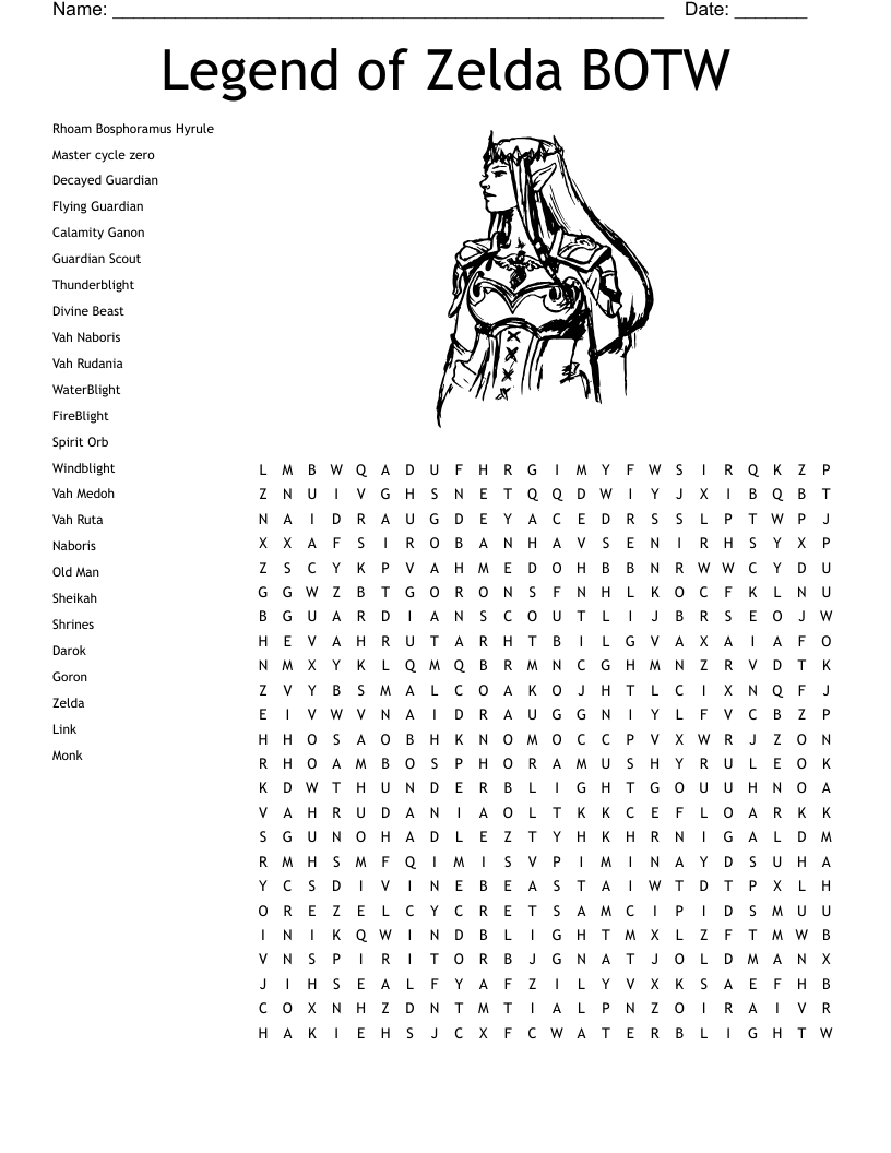 Legend Of Zelda BOTW Word Search WordMint