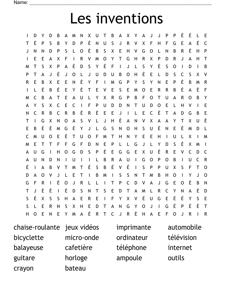 Inventions Word Search Printable Inventions Word Search Printable