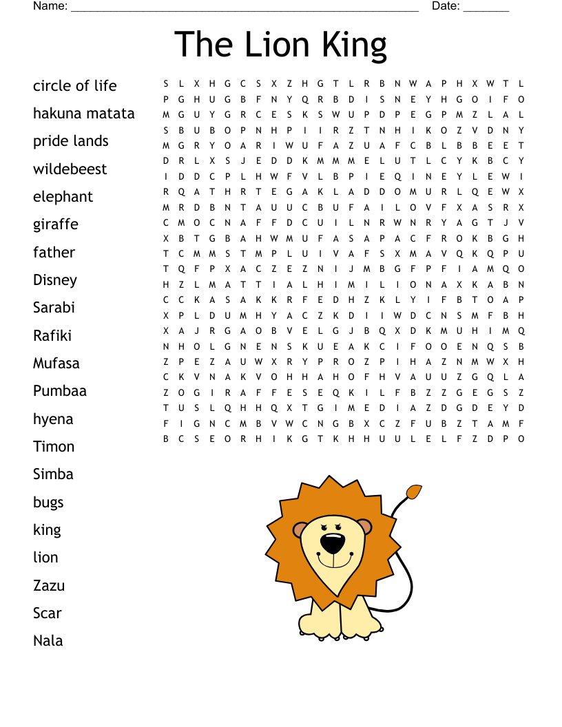 Lion Word Search WordMint