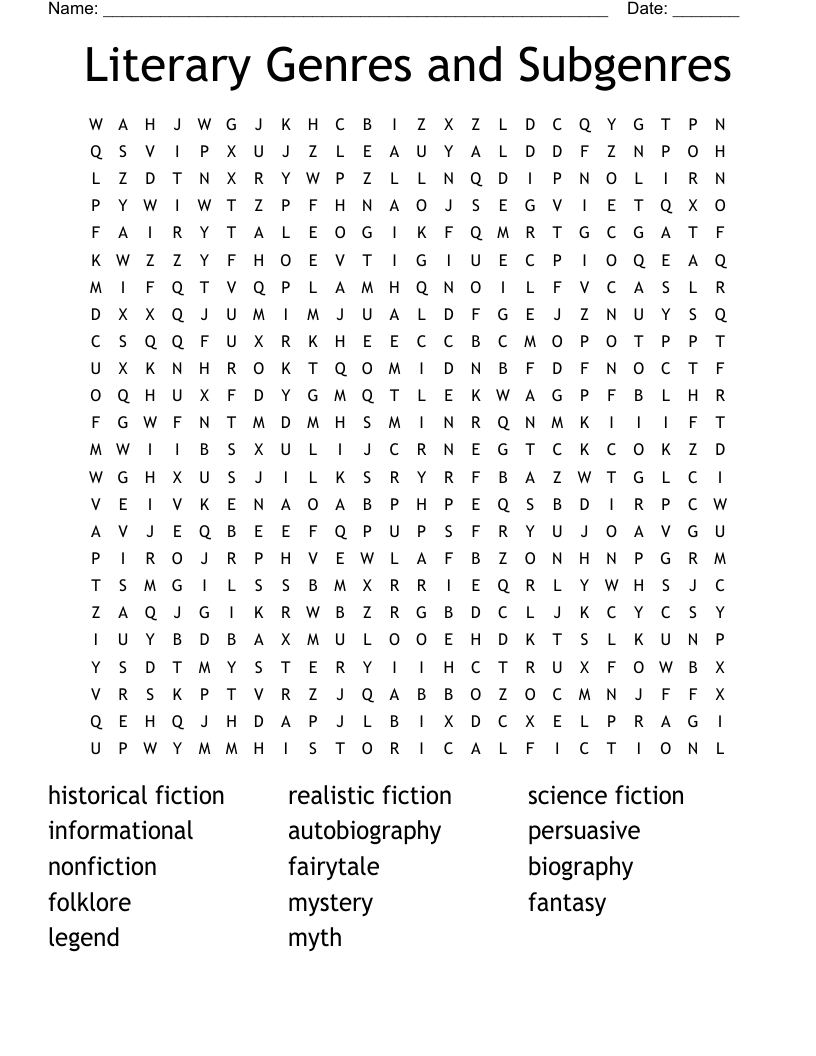 Literary Genres And Subgenres Word Search WordMint Literary Genres And Subgenres Word Search WordMint
