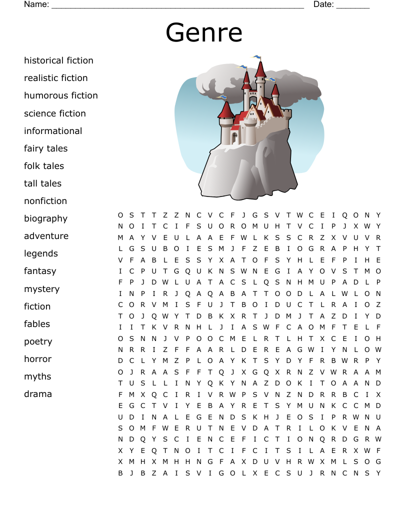 Literary Genre Word Search Printable Literary Genre Word Search Printable