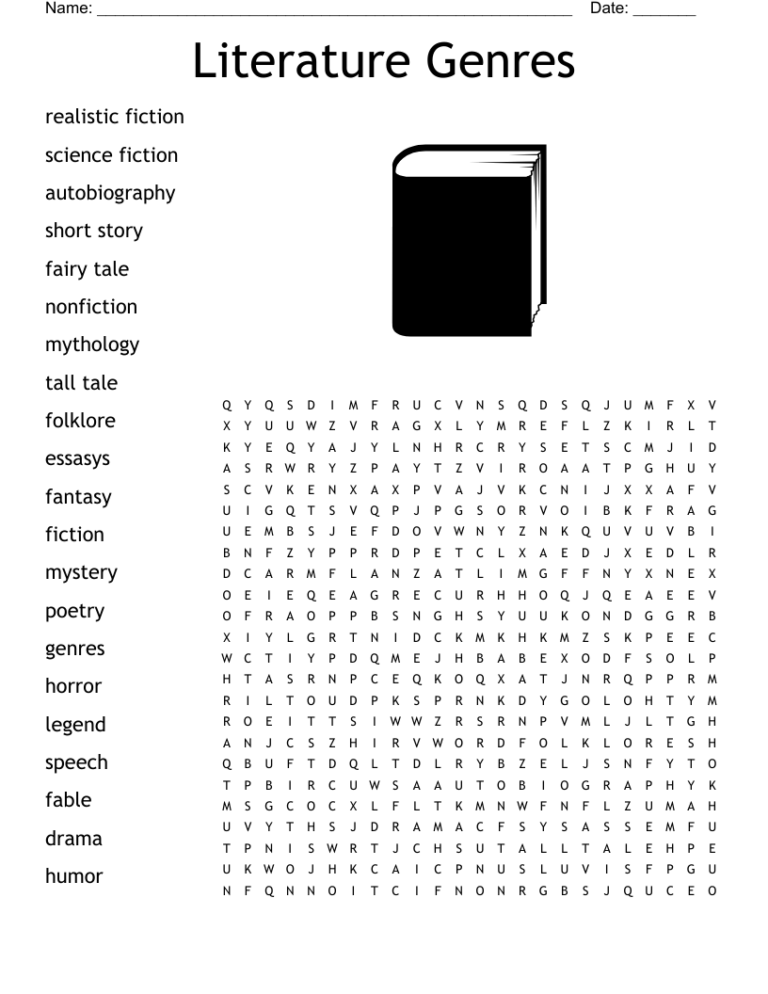 Literature Genres Word Search WordMint