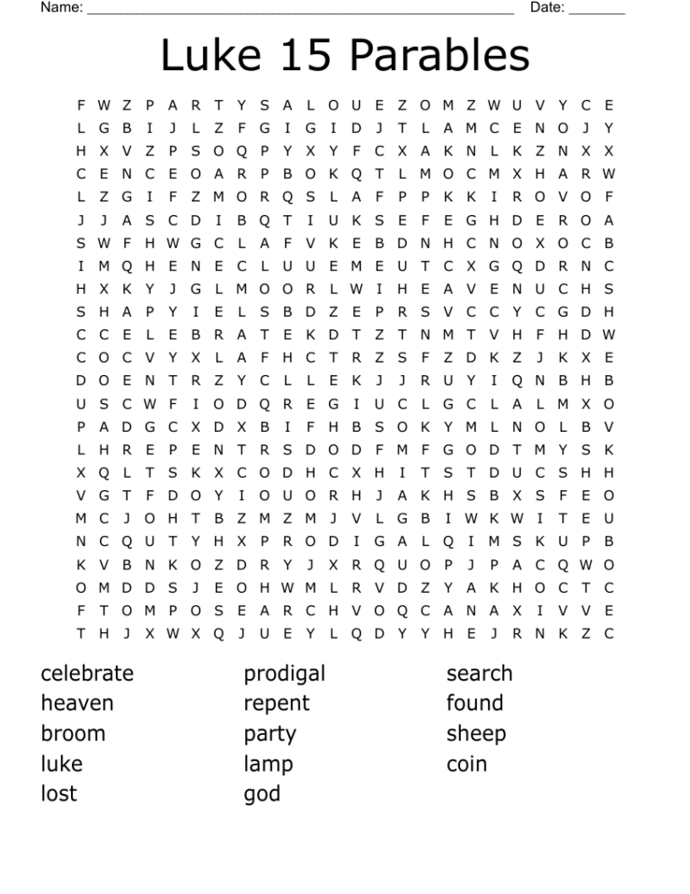 Luke 15 Parables Word Search WordMint