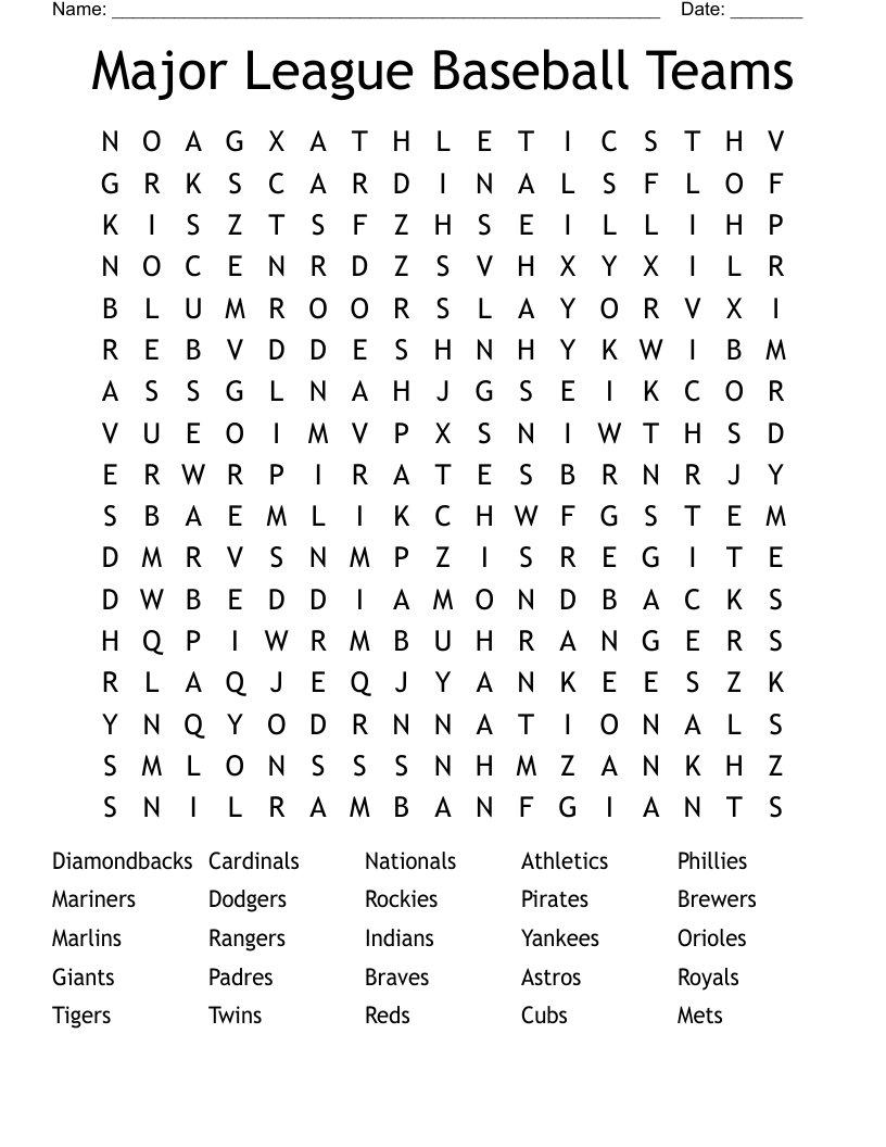 Free Printable Word Search Baseball