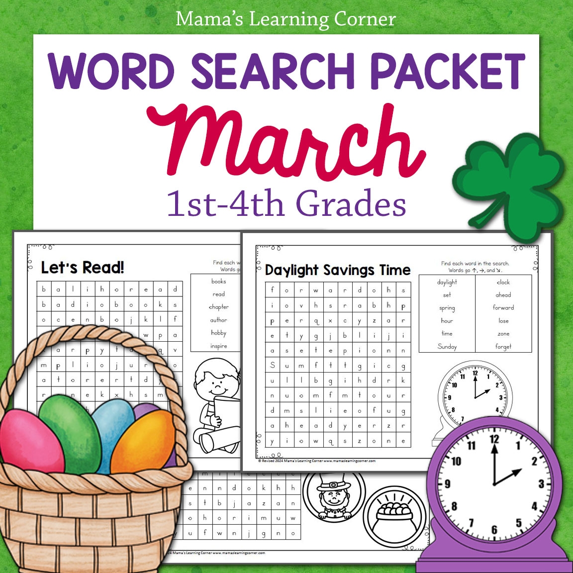 March Word Search Packet St Patrick s Day Daylight Savings Time Easter Mamas Learning Corner