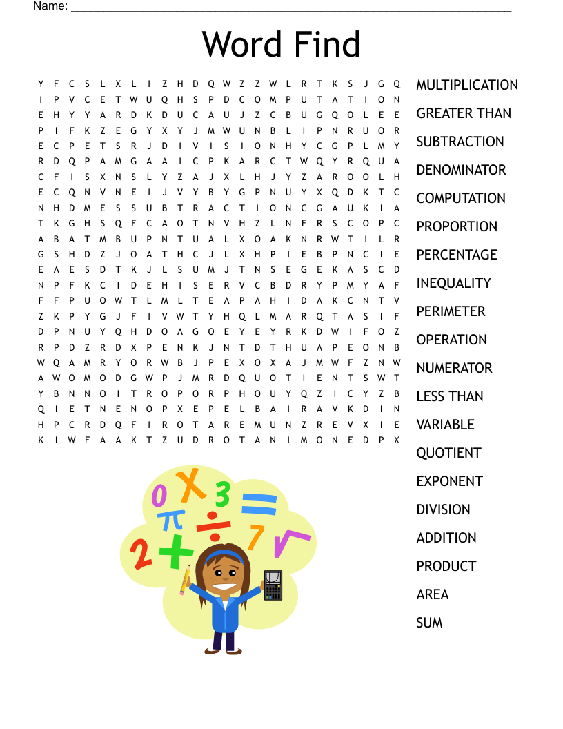 Difficult Math Word Searches Printable