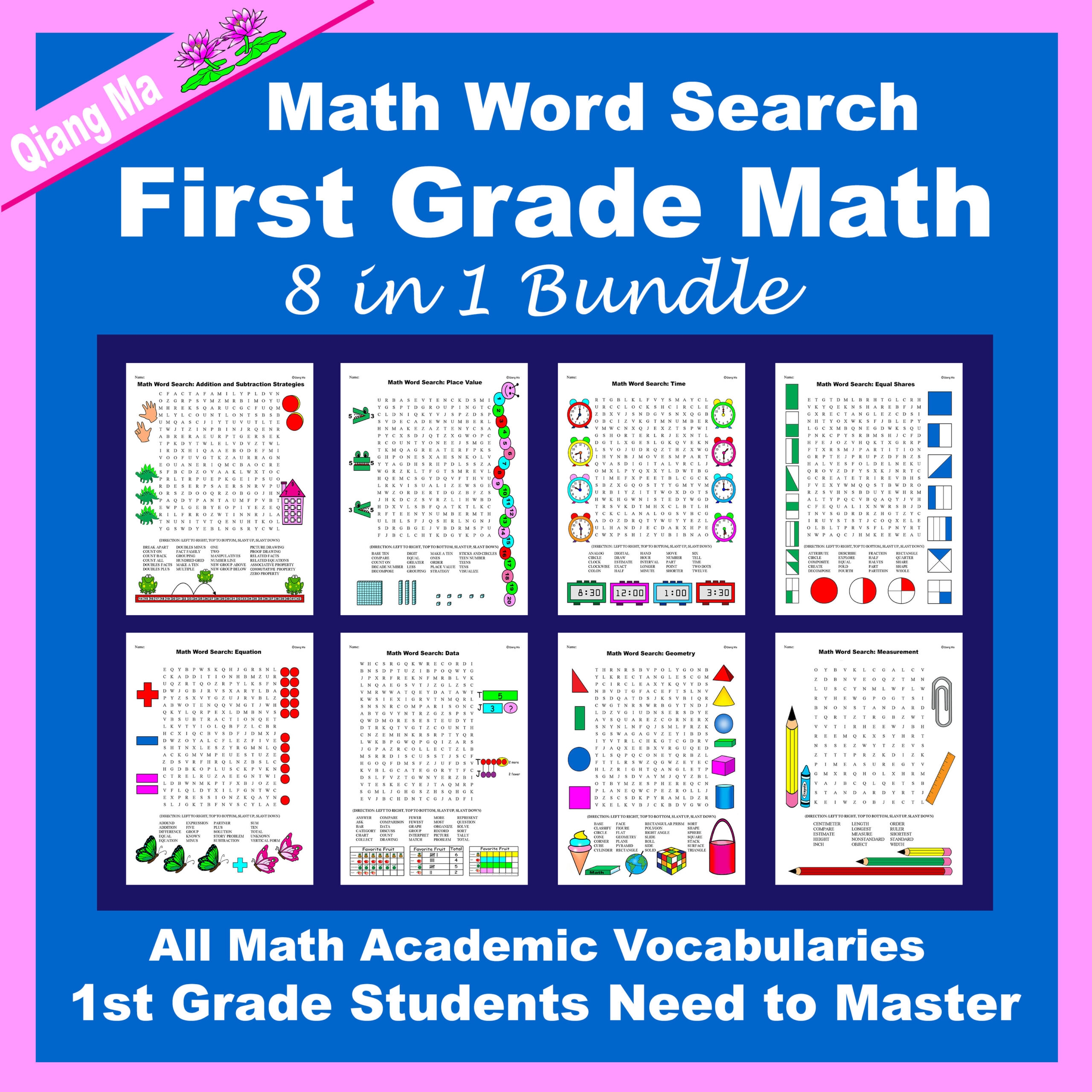 Math Word Search Grade 1 Math Word Search 8 In 1 Bundle Made By 