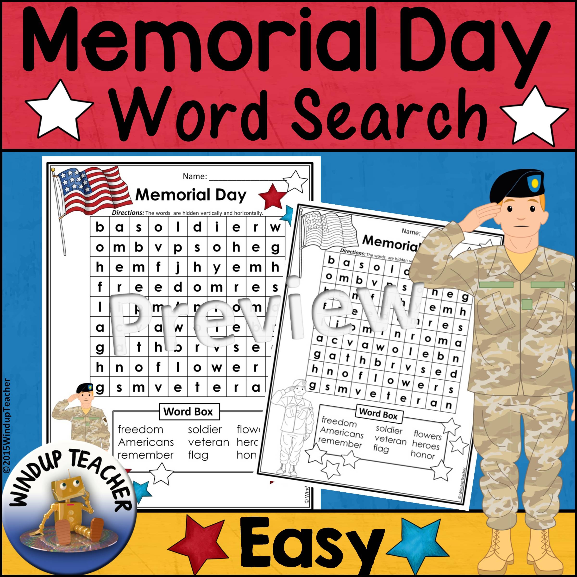 Memorial Day Word Search Easy Made By Teachers