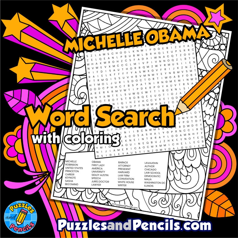 Michelle Obama Word Search Puzzle Activity Black History Month 