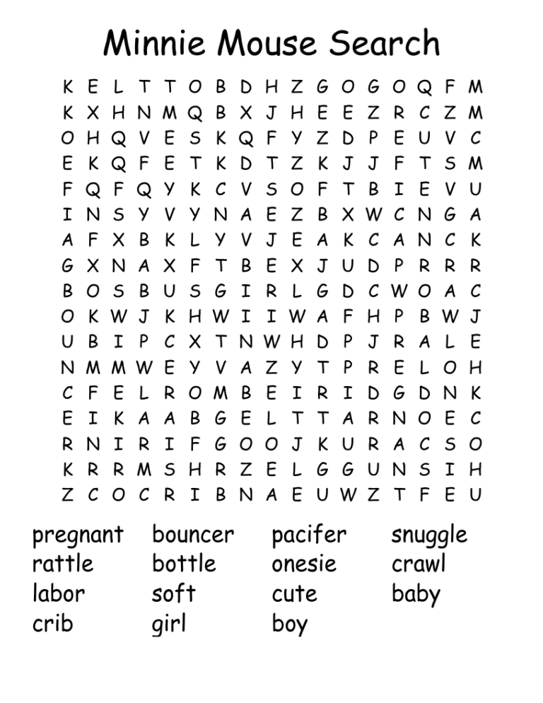 Minnie Mouse Search Word Search WordMint