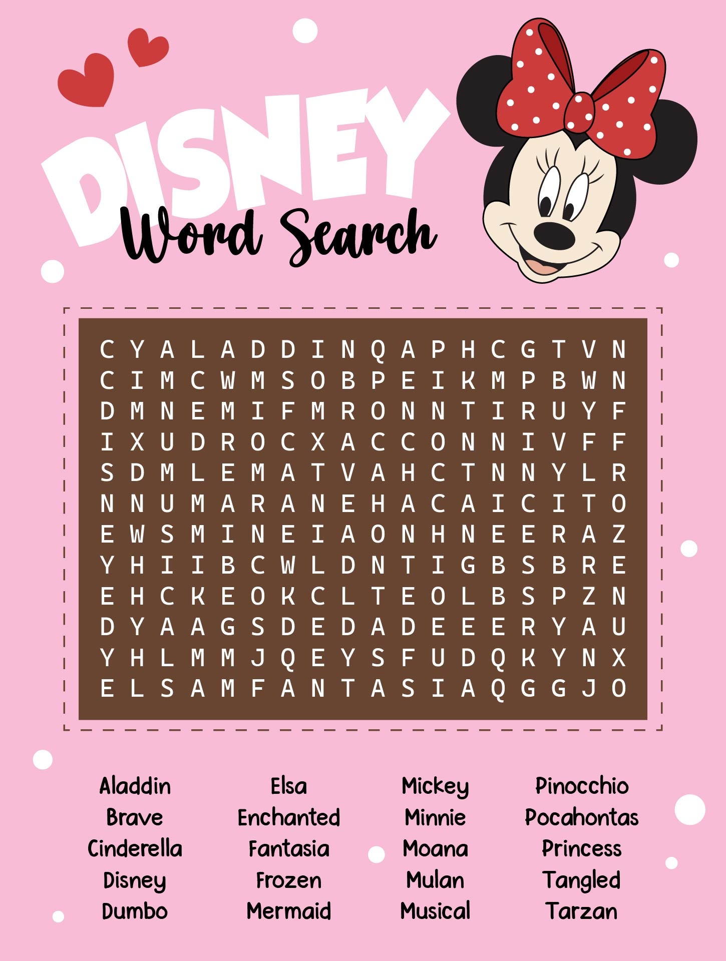 Minnie Mouse Word Search 10 Free PDF Printables Printablee