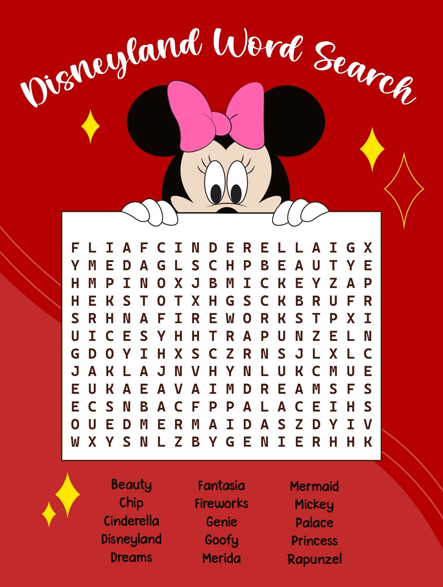 Minnie Mouse Word Search 10 Free PDF Printables Printablee