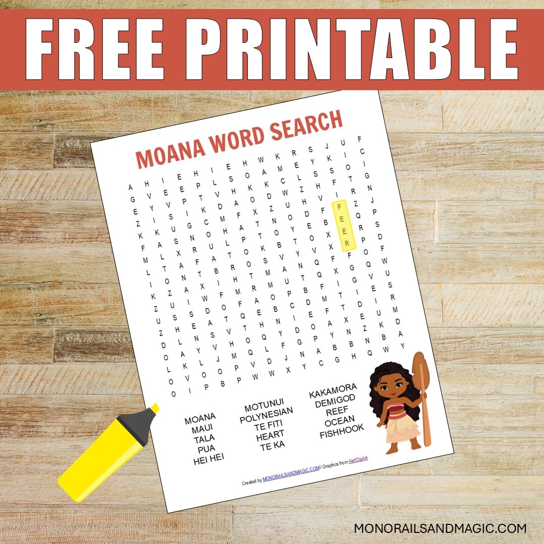 Moana Word Search Printable