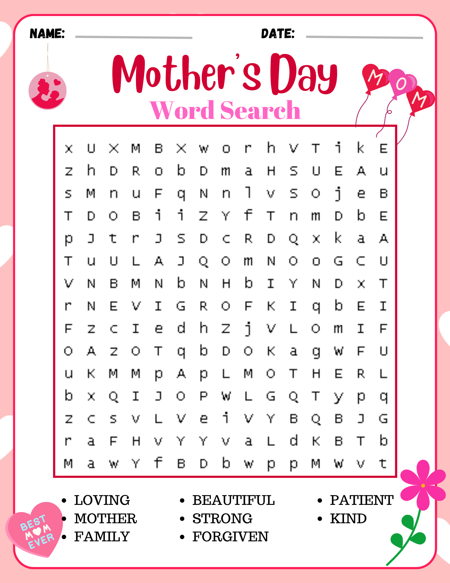 Printable Mothers Day Word Search