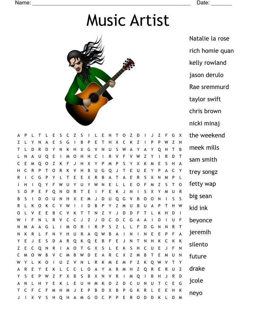 Music Artist Word Search Printable