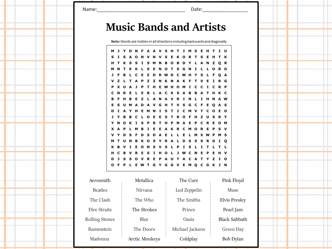Music Bands And Artists Word Search Puzzle Worksheet Activity Teaching Resources