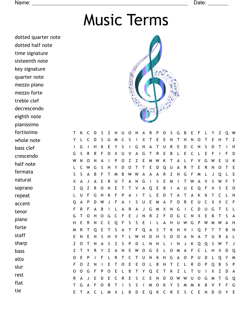 Music Terms Word Search WordMint