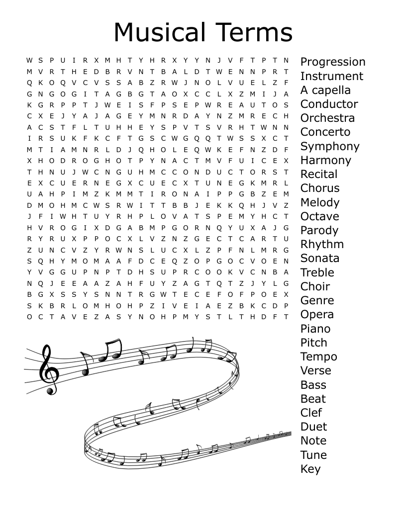 Musical Terms Word Search WordMint