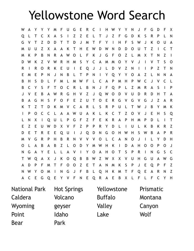 National Parks Word Search WordMint