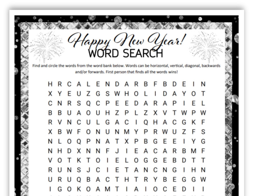 New Years Word Search Puzzles Printable