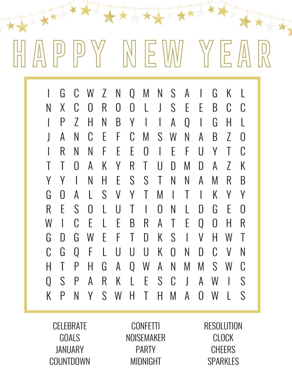 New Years Word Search Free Printable