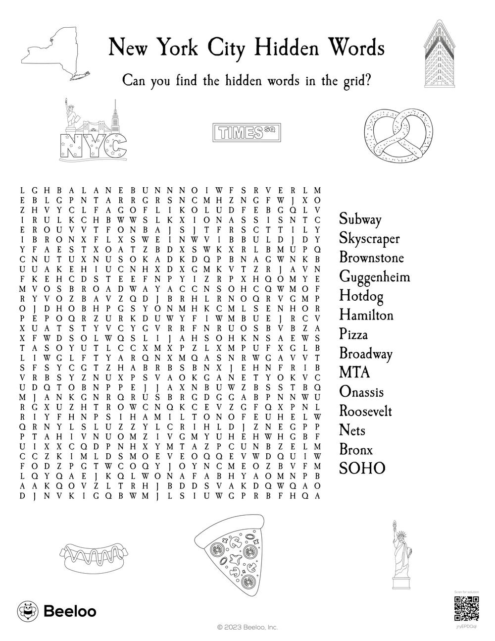 New York City themed Word Searches Beeloo Printable Crafts And Activities For Kids