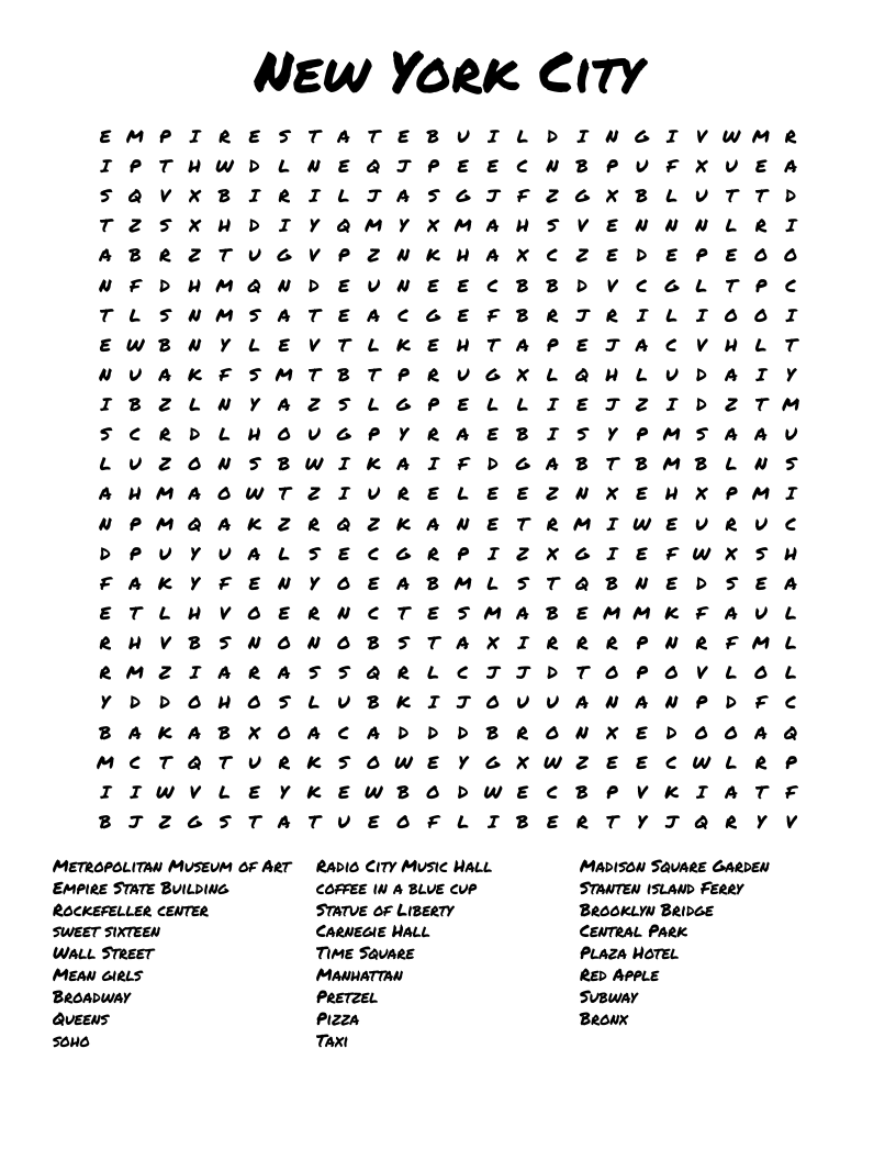 New York City Word Search WordMint