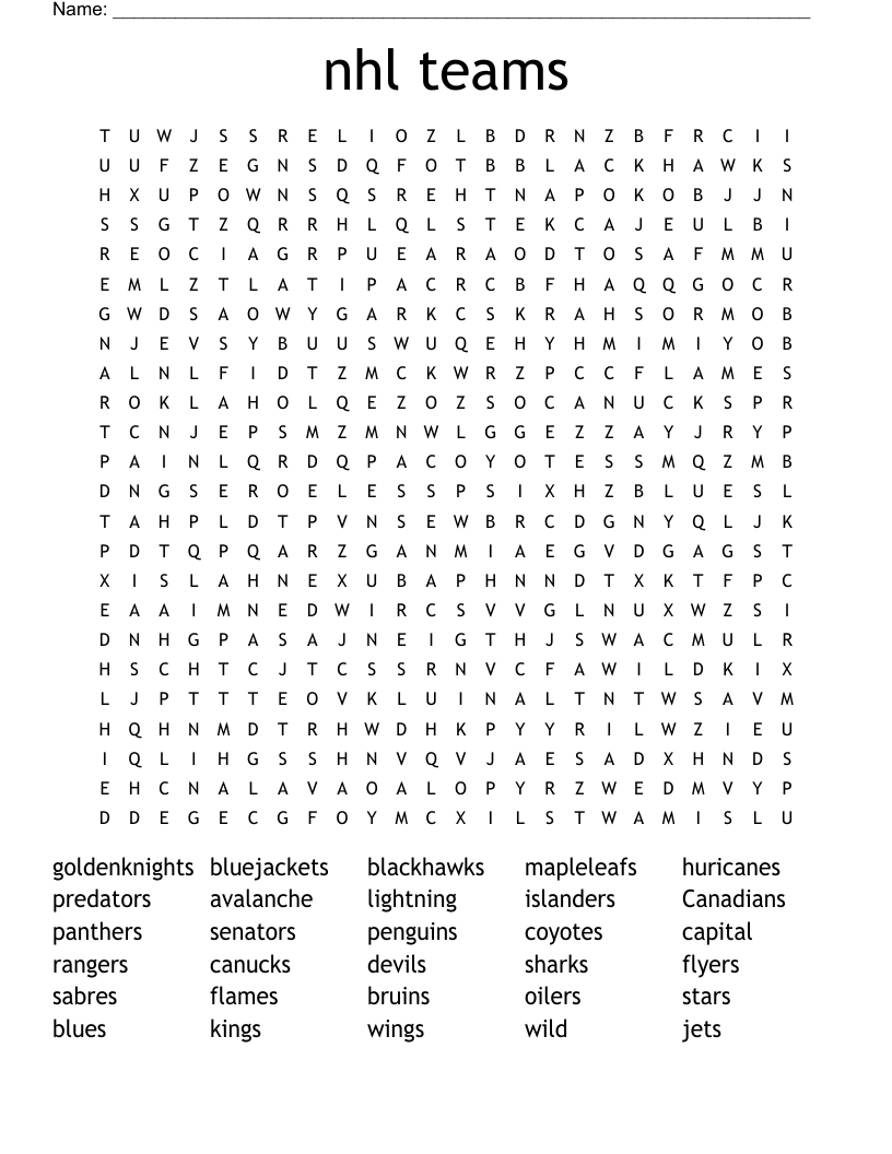 Nhl Teams Word Search WordMint
