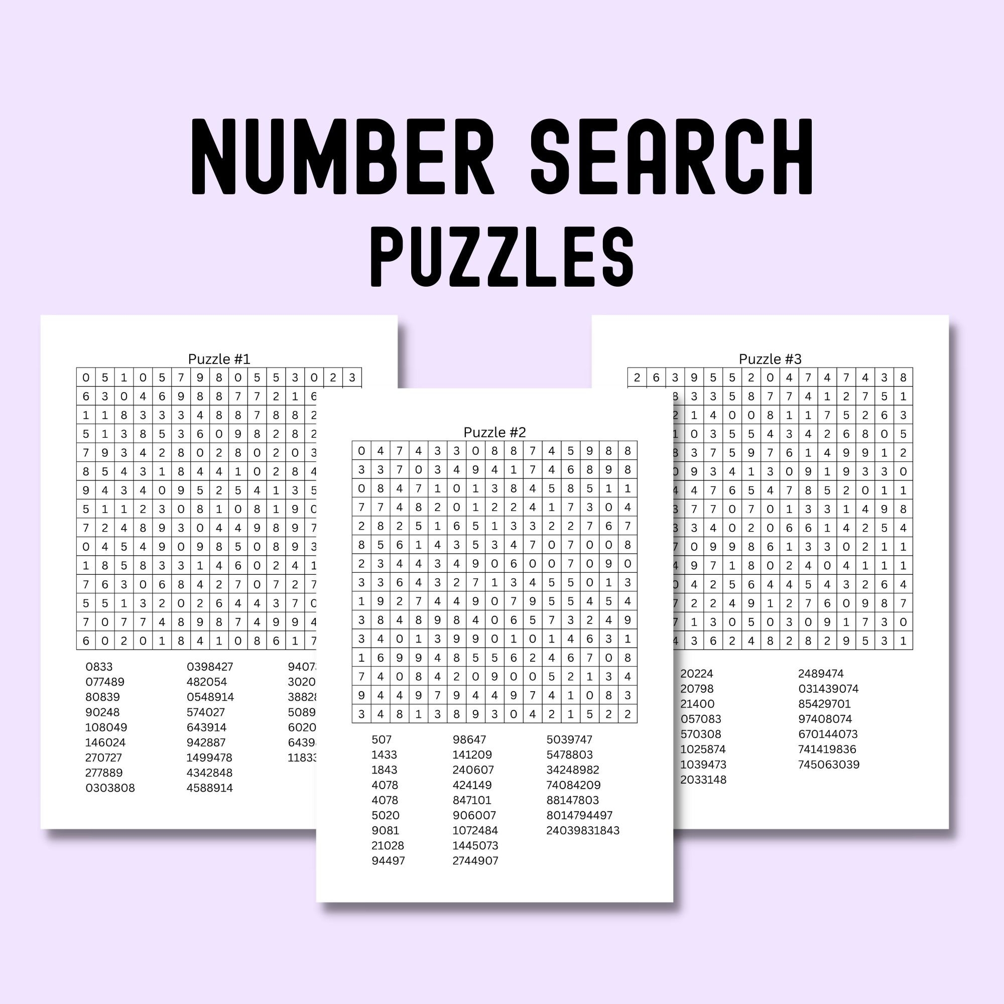Number Search Puzzles Printable Instant Download 10 Puzzles Activity Sheets Search For Numbers Similar To Word Search