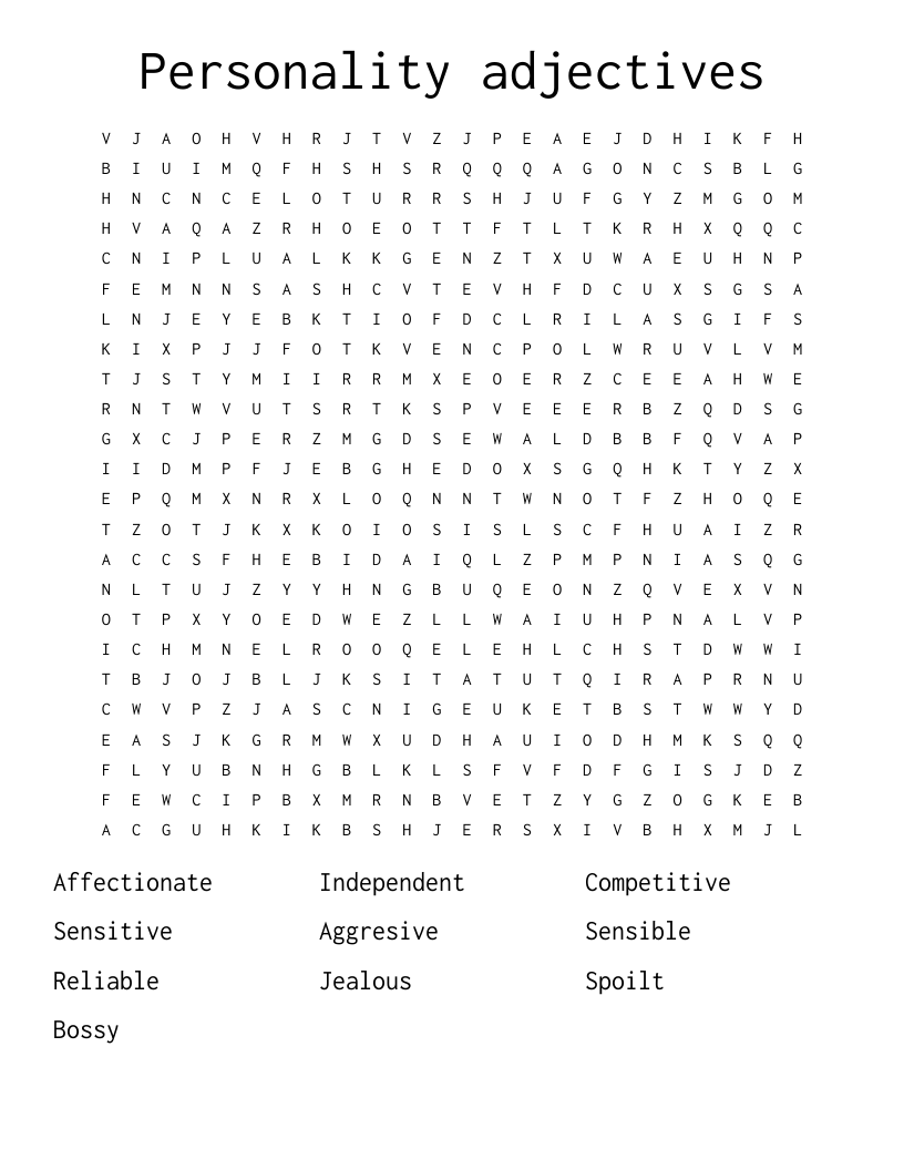 Personality Adjectives Word Search WordMint