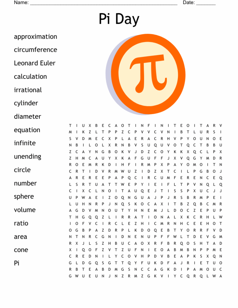 Pi Day Word Search WordMint