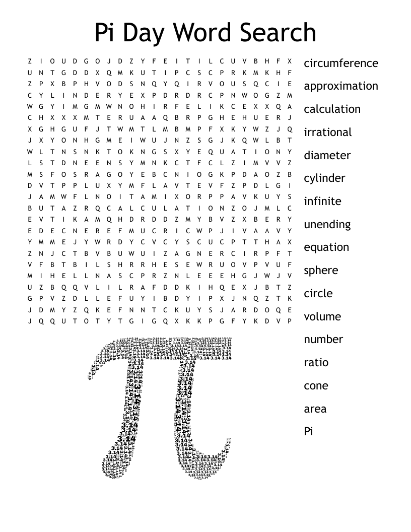 Pi e Day Word Search WordMint