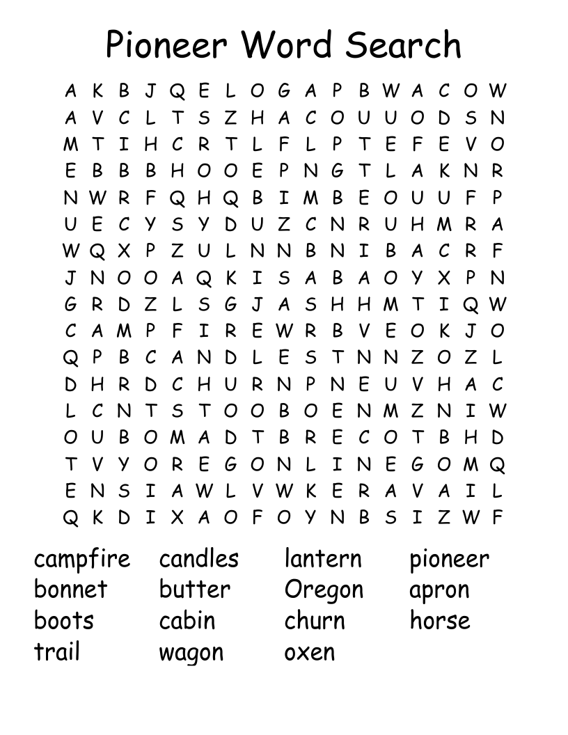 Pioneer Word Search WordMint