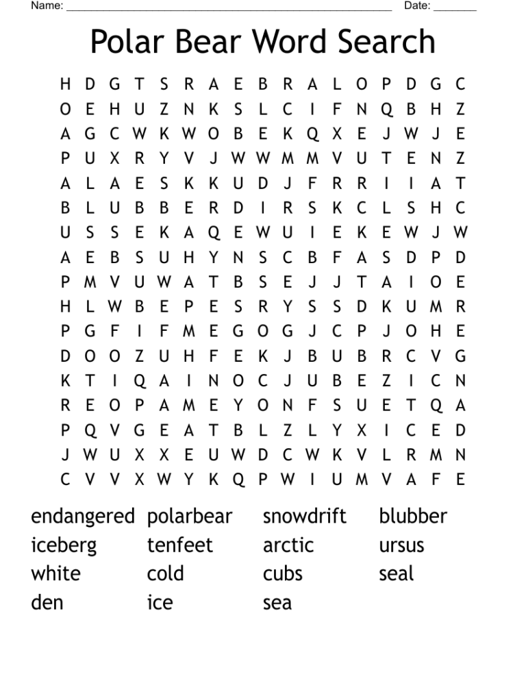 Polar Bear Word Search WordMint