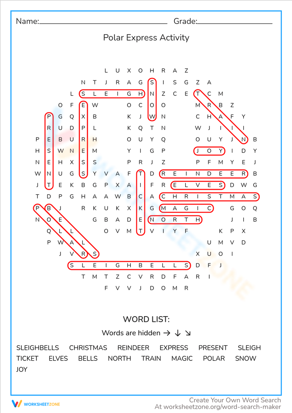 Polar Express Word Search Printable