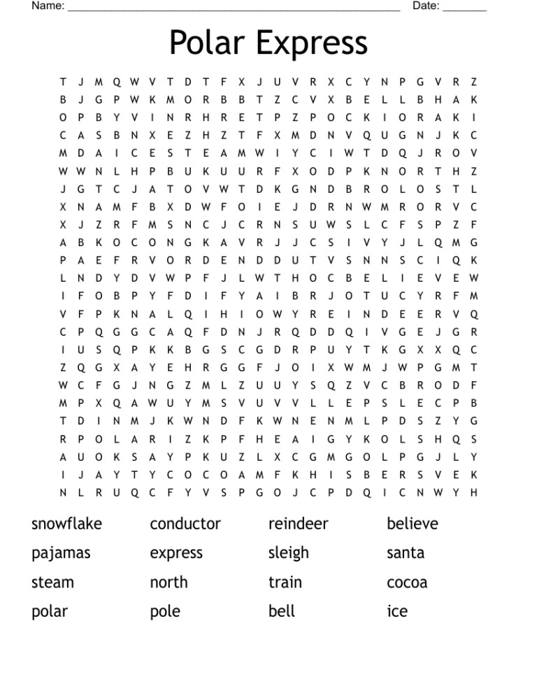 Polar Express Word Search WordMint